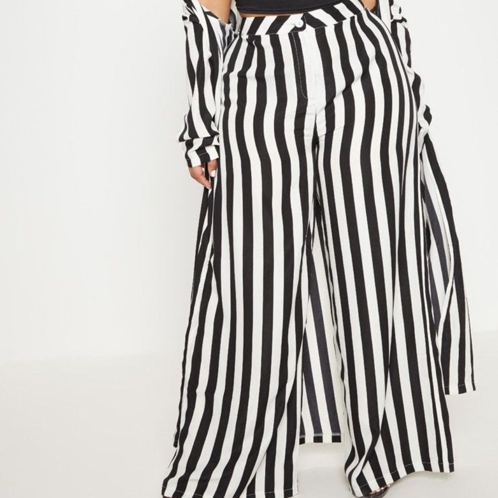 Plus Black Striped Wide Leg Trousers